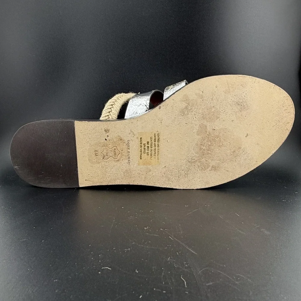 Tory Burch Fisherman Mule Sandal Brandy/Silver Leather Size 8 *See Closeup As-Is